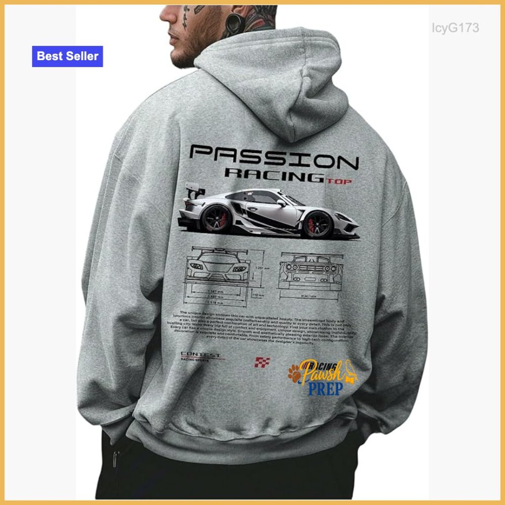 Men's Graphic Car Hoodie Long Sleeve Thermal Pullover Oversized Fit
